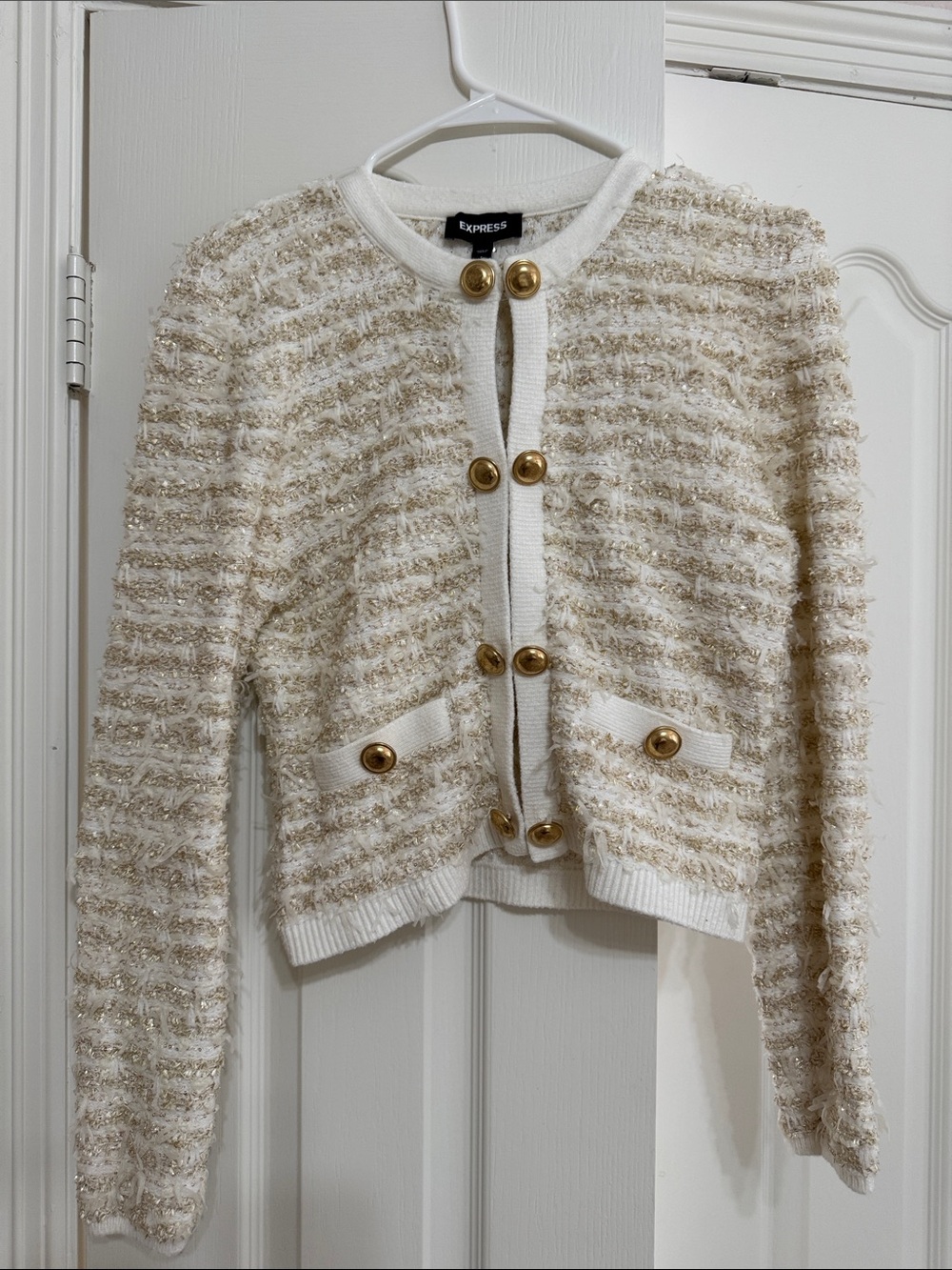 Express Cream and Gold Tweed Cardigan